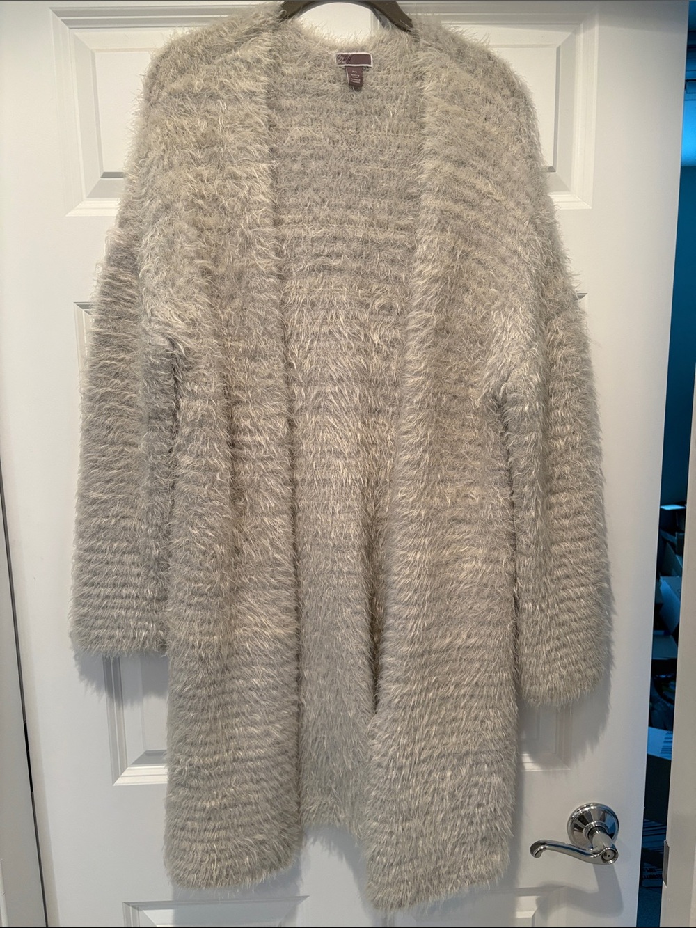 Chelsea28 Plush Open-Front Teddy Jacket in Light Gray